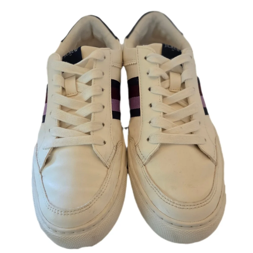 J Crew Factory Striped Road Trip Sneakers White with Multicolor Stripes Sz 7.5
